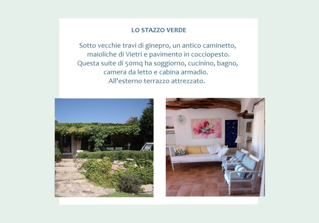 Sotto vecchie travi di ginepro, un antico caminetto, maioliche di Vietri e pavimento in cocciopesto. Questa suite di 50mq ha soggiorno, cucinino, bagno, camera da letto e cabina armadio. All'esterno terrazzo attrezzato.